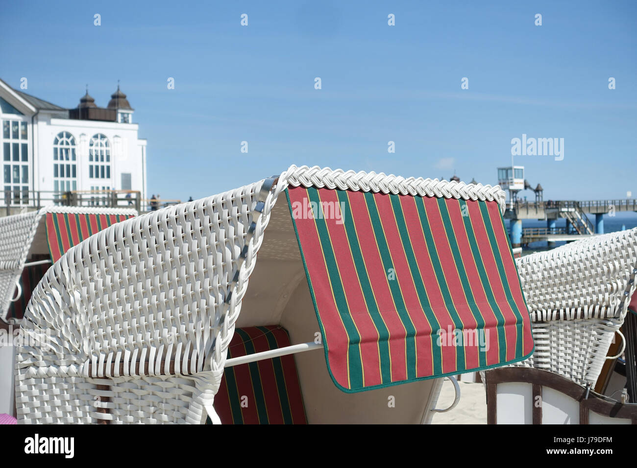 Chaise de plage Seebruecke Sellin Sellin, Ruegen Island (l'île de Rugen), Mecklembourg-Poméranie-Occidentale, Allemagne, Mer baltique, Europe Banque D'Images