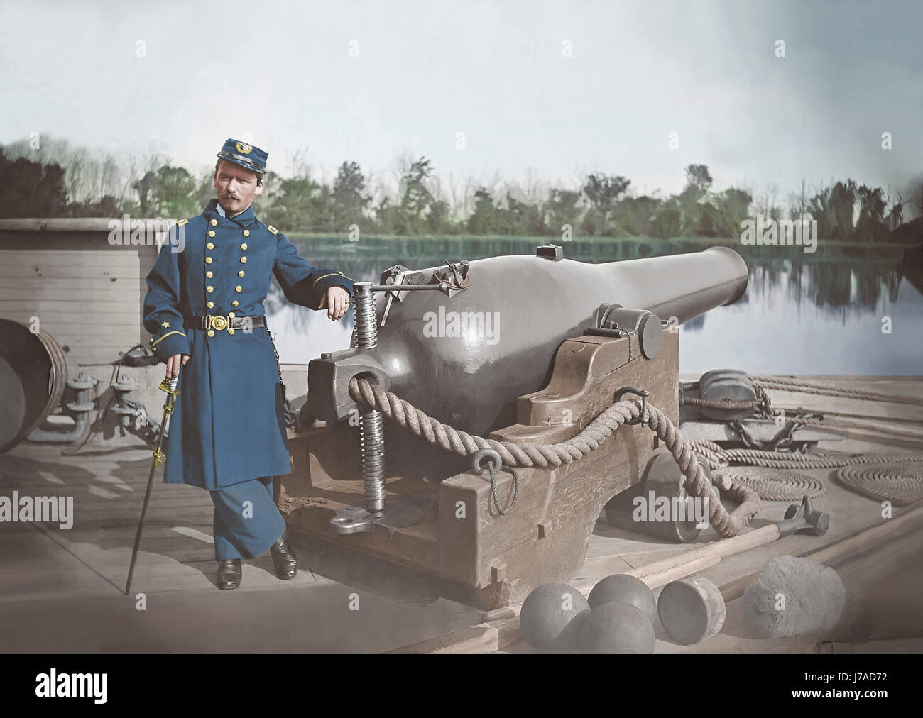 Canonnière USS Bossu de pont pendant la guerre civile américaine. Banque D'Images