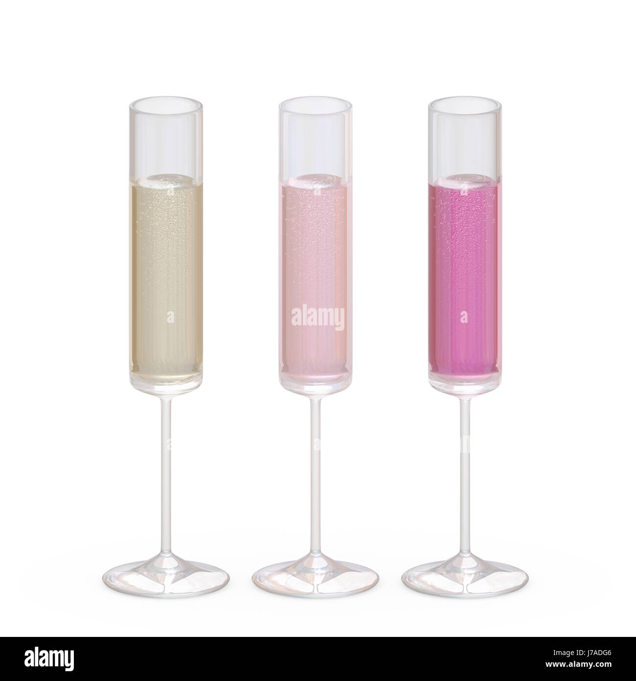 Bord Champagne Flutes verres ensemble avec du liquide, chemin de détourage inclus Banque D'Images