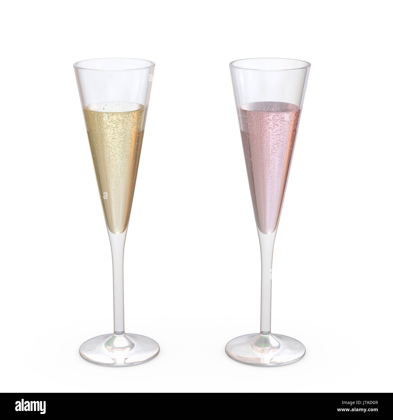 Verres de Champagne FLUTES TROMPETTES set avec liquide, chemin de détourage inclus Banque D'Images