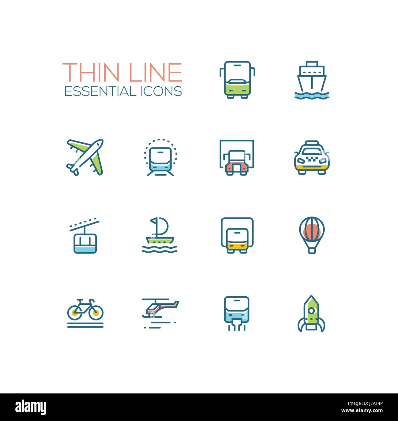 Transports - moderne unique vecteur ligne mince icons set Illustration de Vecteur