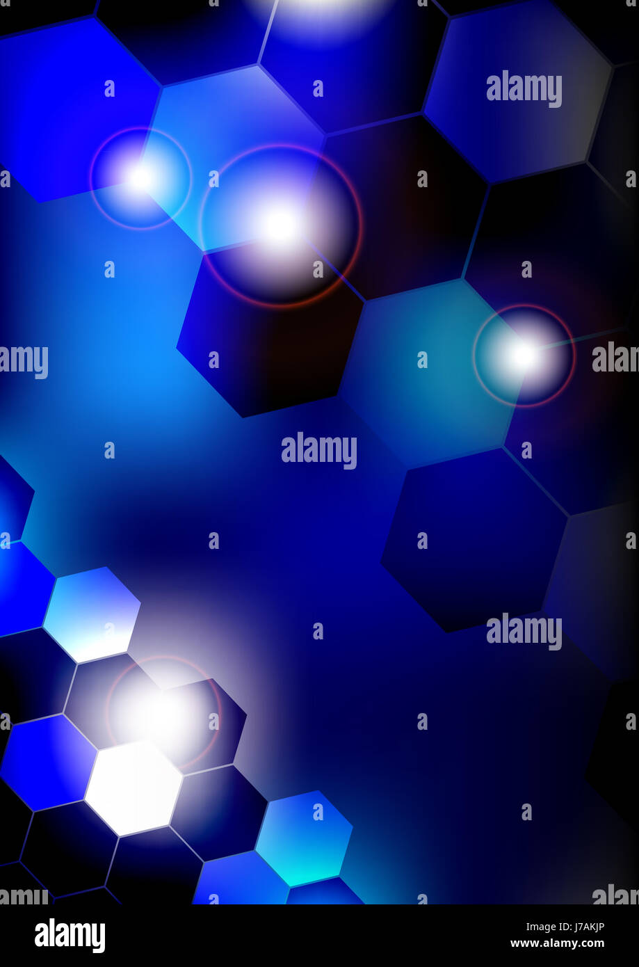 Graphique bleu abstrait de cellules marquées hexagonale transparente pictographique Banque D'Images
