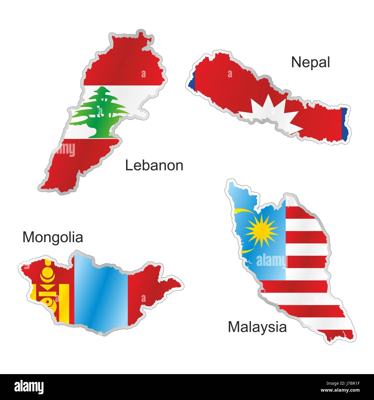 Asie Malaisie Mongolie Népal Drapeau Liban Atlas Des Cartes