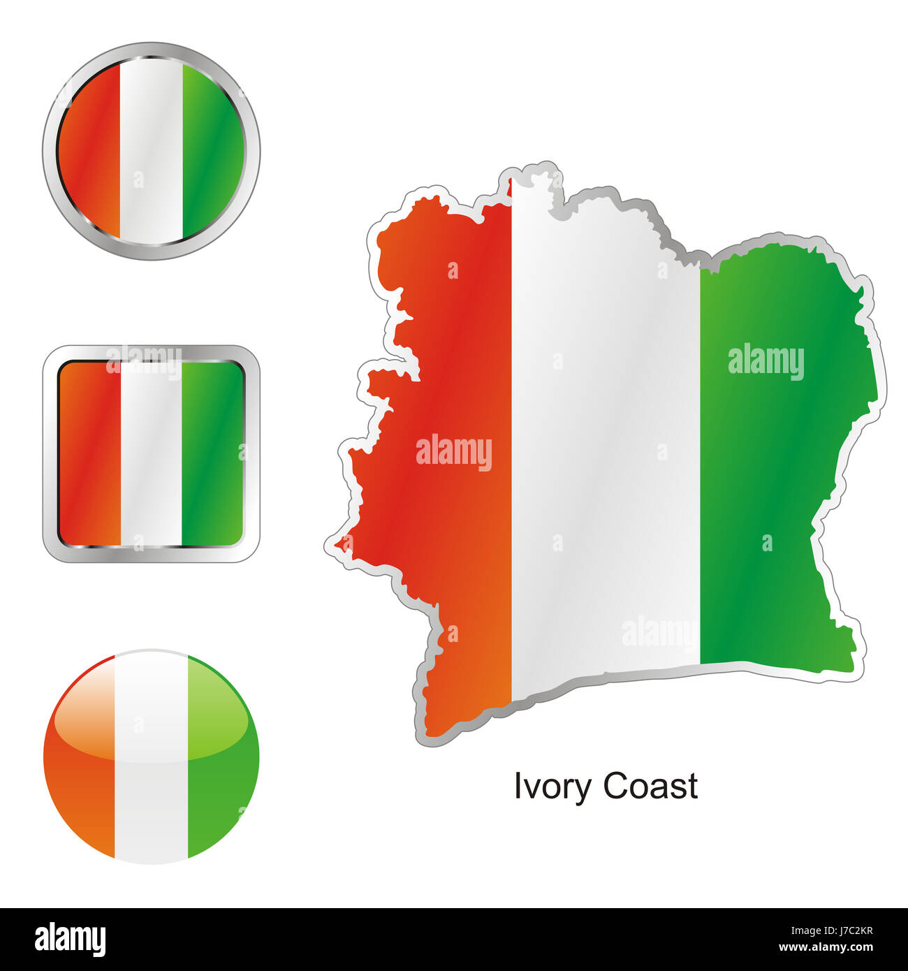 Illustration d'Ivoire La Côte d'Afrique drapeau bouton couleur ivoire de l'Afrique de l'emblème de voyage Banque D'Images