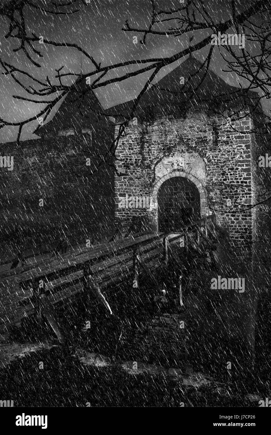 Pont d'art noir brouillard jetblack basané noir style de construction Banque D'Images