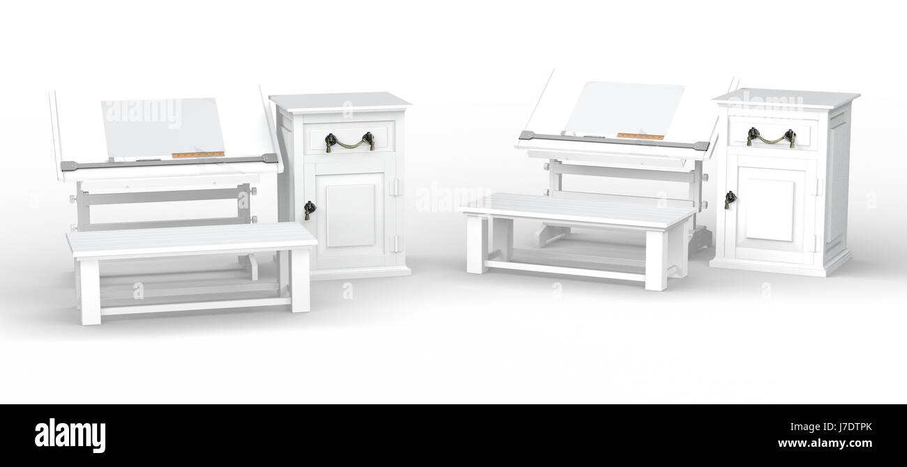 Dessin blanc avec table et banquette cabinet set , chemin de détourage inclus Banque D'Images
