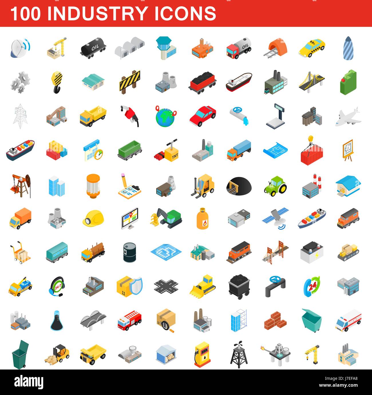 100 icônes de l'industrie, jeu 3D isométrique style Illustration de Vecteur