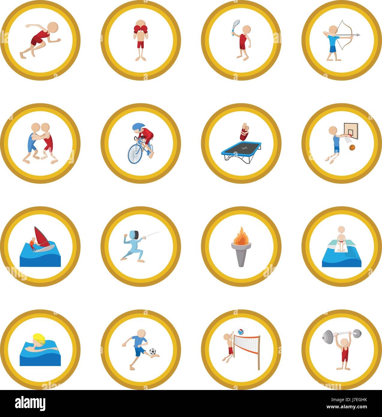 Sport d'été cercle icône dessin animé Illustration de Vecteur