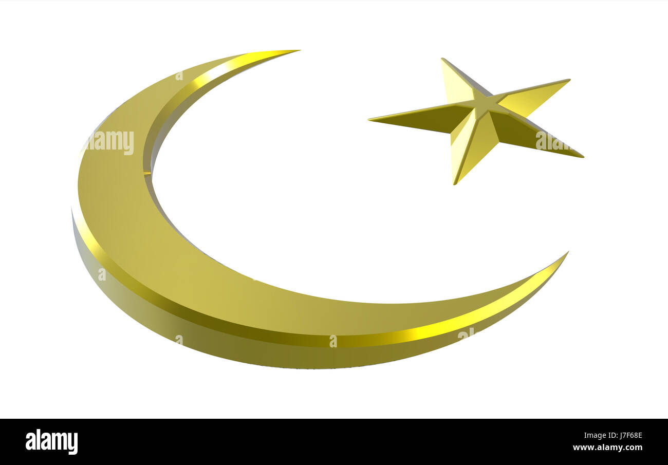 Or l'islam crescent moon star isolés religion foi Croissant-rouge golden star Banque D'Images