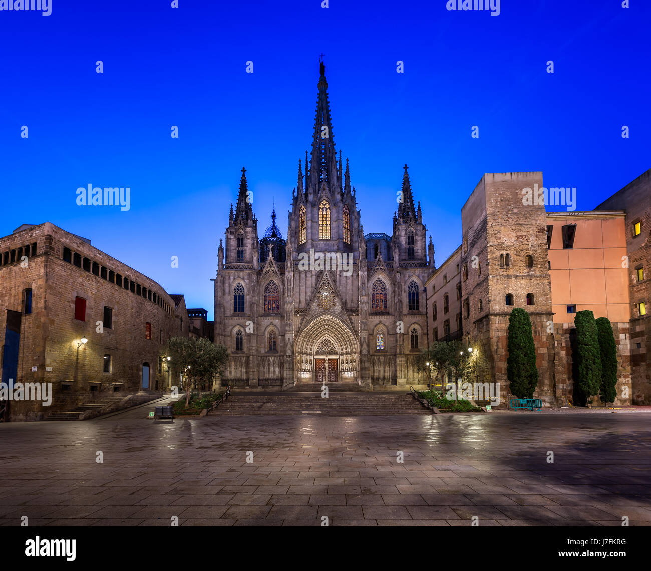 Cathédrale de la Sainte Croix et Sainte Eulalia le matin, Barcelone, Catalogne, Espagne Banque D'Images
