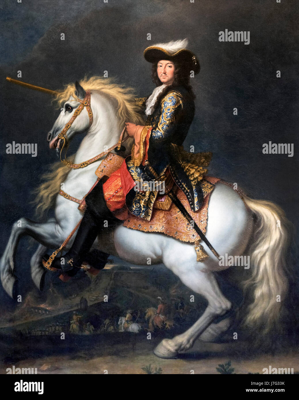 Portrait du roi Louis XIV de France (1638-1715) à cheval, Rene-Antoine Houasse, huile sur toile, 1674 Banque D'Images
