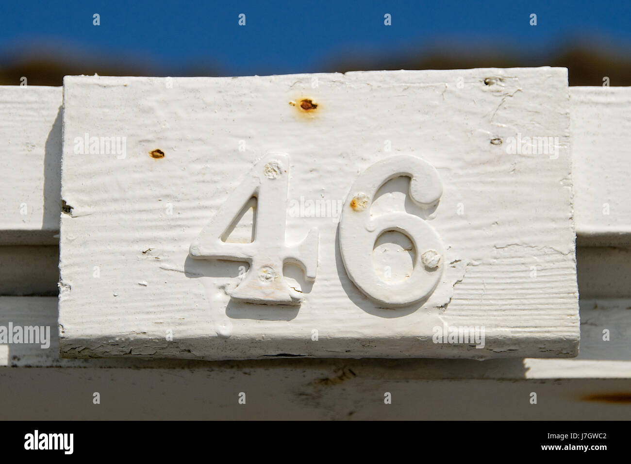 Le nombre 46 sur une cabane de plage Banque D'Images