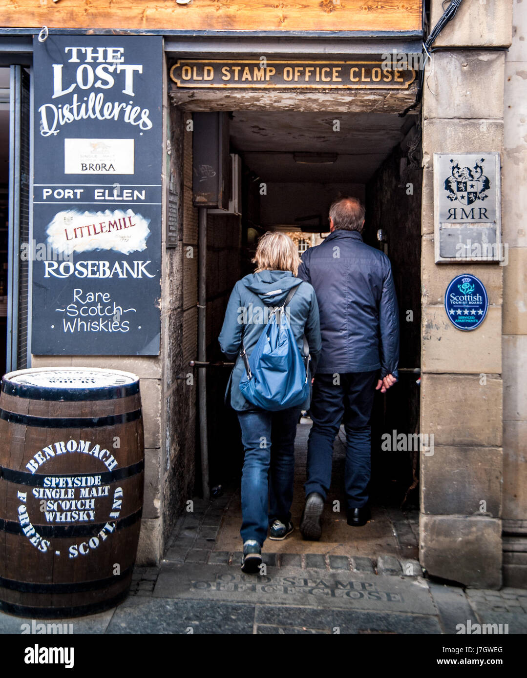Plaque de rue "Old Stamp Office Fermer' à Edimbourg Ecosse Banque D'Images