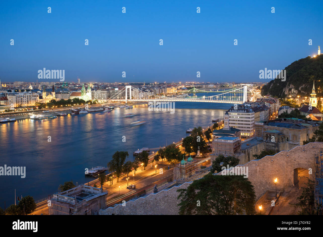 Pont Elisabeth sur le Danube la nuit Banque D'Images