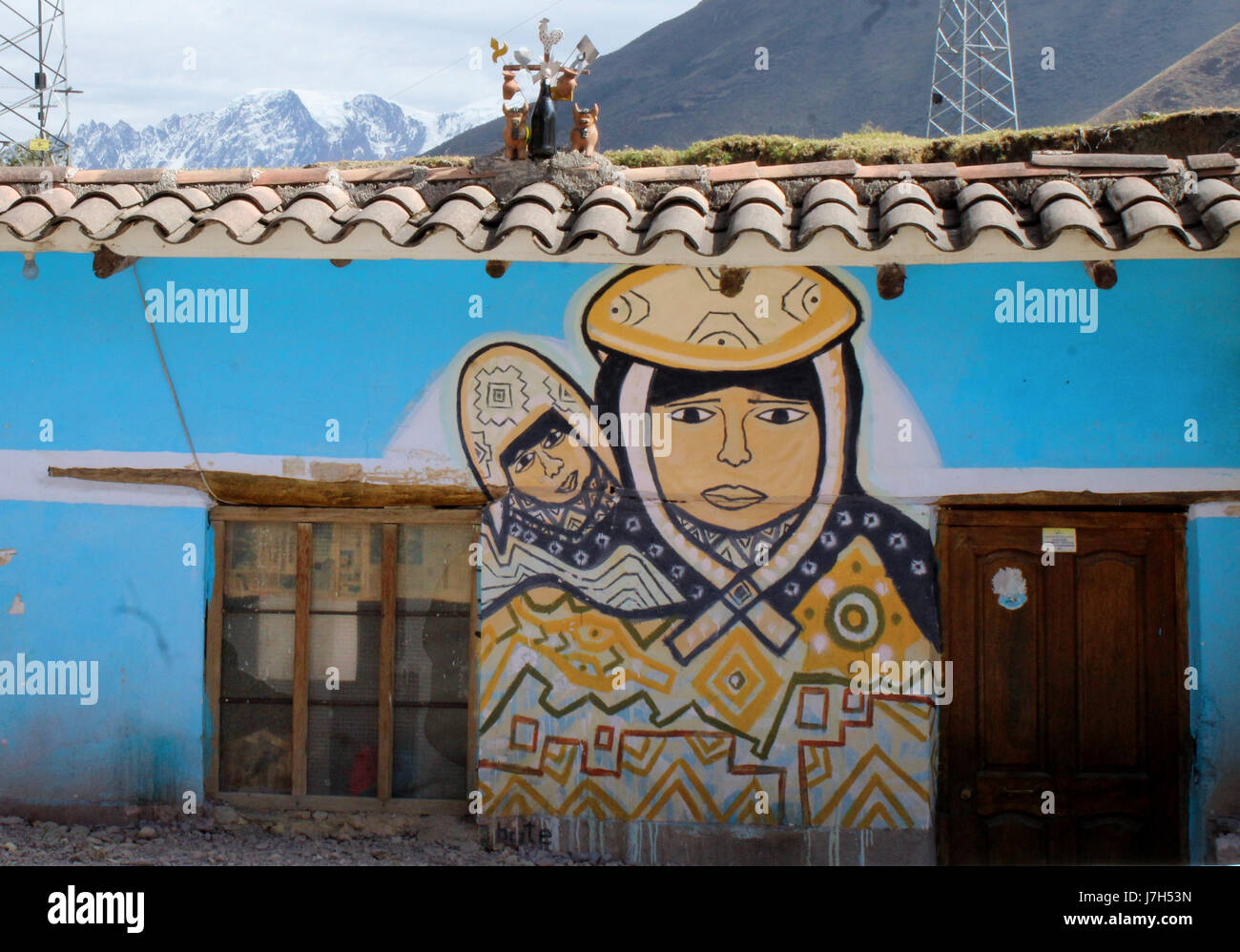 Photo murale péruvienne à Ollantaytambo, Pérou Banque D'Images