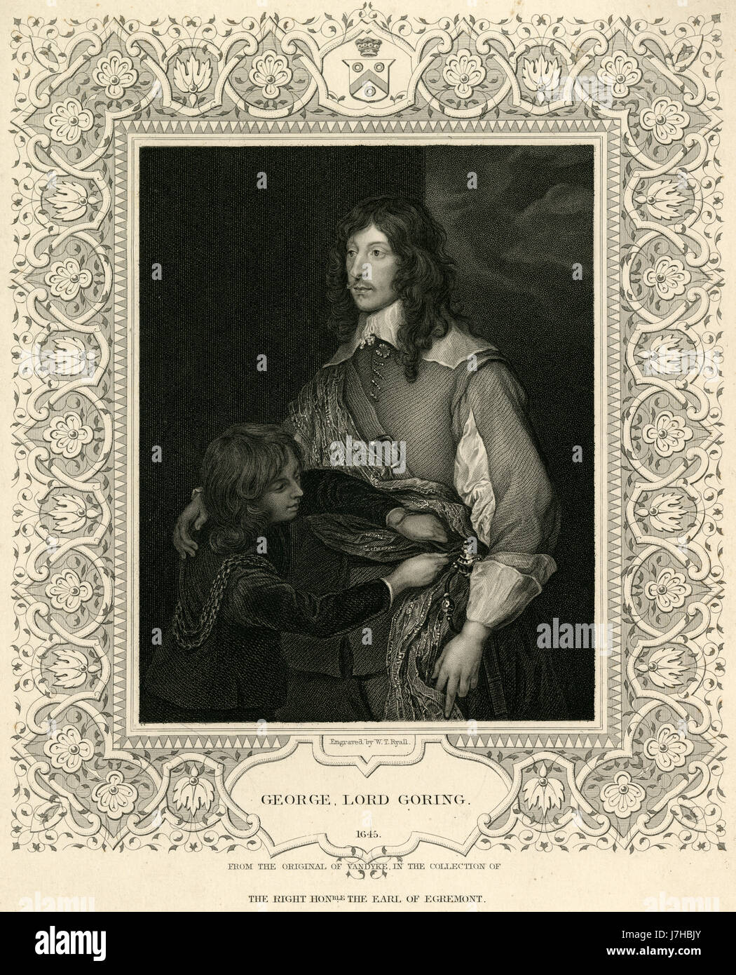 Gravure ancienne 1836, Lord Goring. George Goring, Lord Goring (1608-1657) était un soldat royaliste. Il était connu par le titre de courtoisie Lord Goring comme le fils aîné du premier Comte de Norwich. SOURCE : gravure originale. Banque D'Images