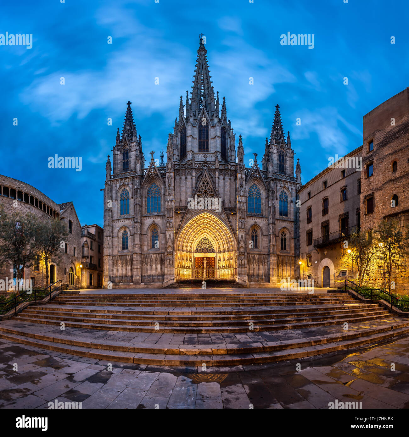 Cathédrale de la Sainte Croix et Sainte Eulalia le matin, Barri quartier gothique, Barcelone, Catalogne Banque D'Images