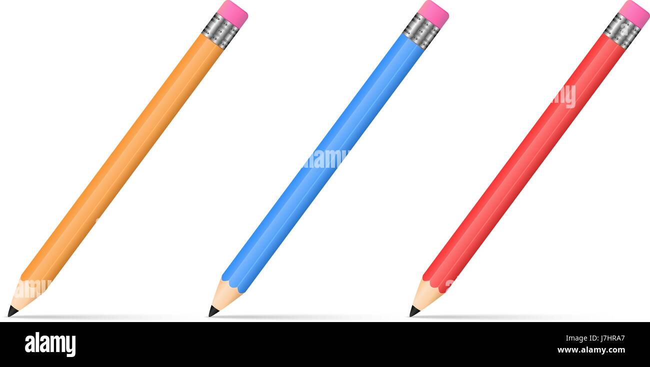 Ensemble de 3D réaliste sharpened pencils isolated on white background. Vector illustration. Illustration de Vecteur