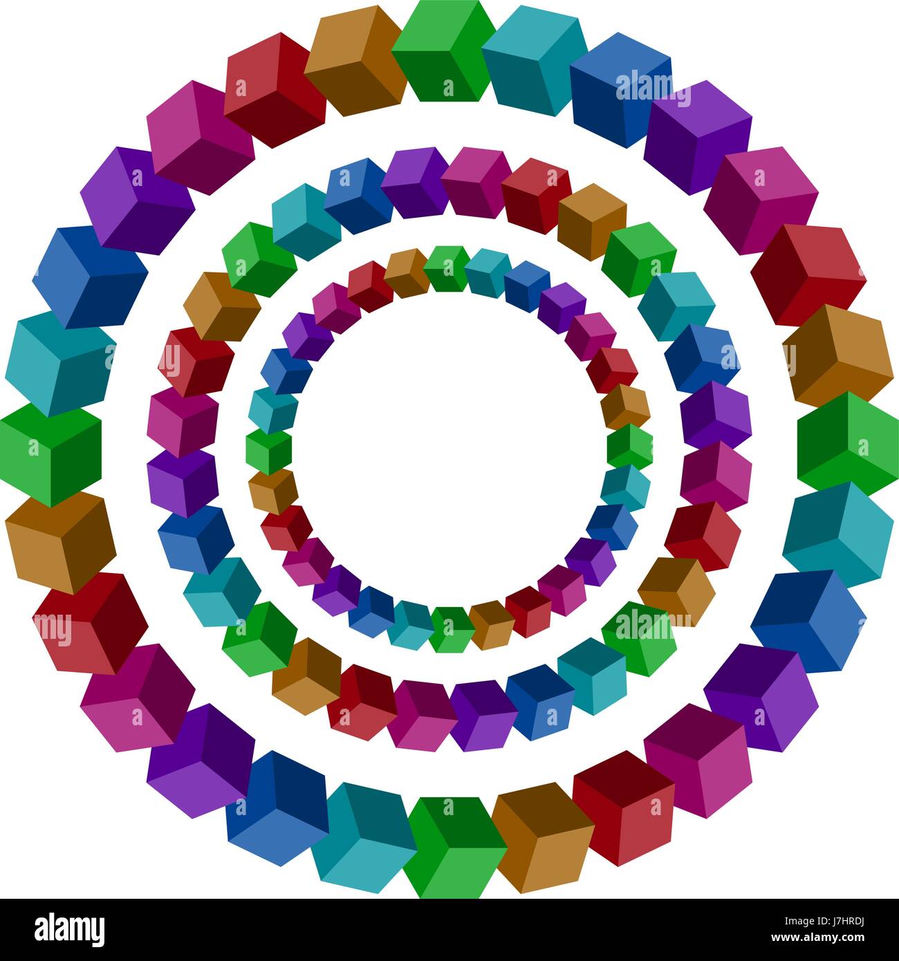 Construit des cercles d'un grand nombre de blocs colorés vector. Cubes isométriques impossible pour la conception 3d. Objet mathématique avec astuce mentale. Penrose op Illustration de Vecteur