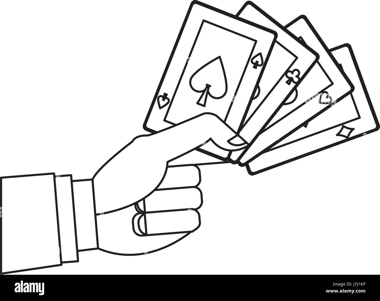 Tenir la main de poker gambler casino contours Illustration de Vecteur