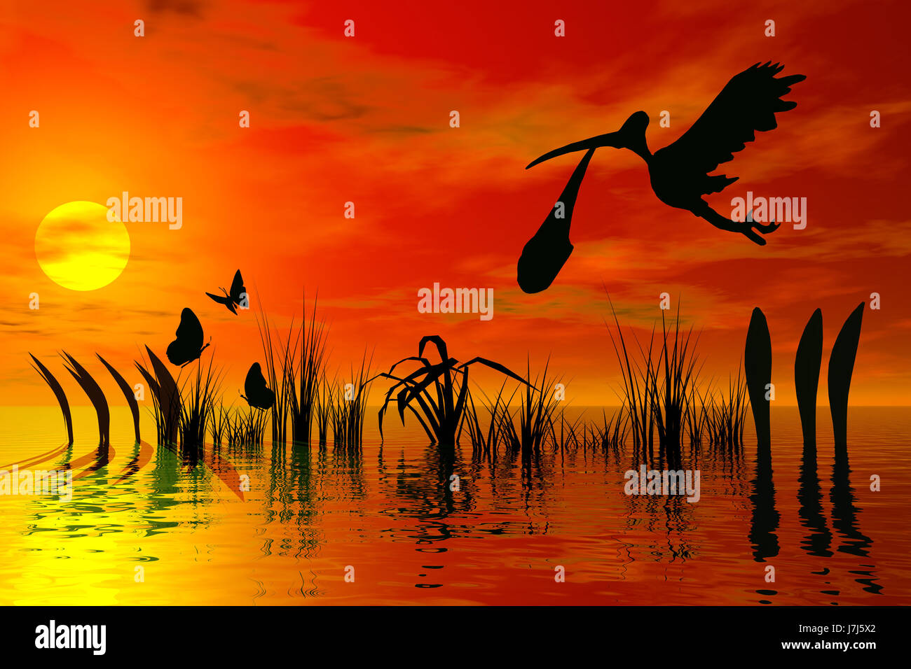 La Naissance De L Accouchement L Accouchement Accouchement Bebe Enfant Silhouette Pleine Lune Cigogne Photo Stock Alamy