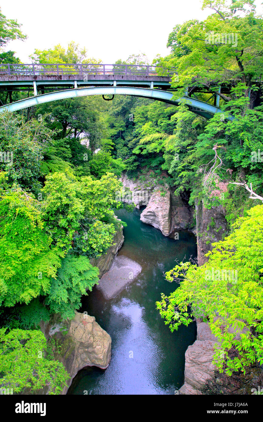 Nouveau pont sur la rivière Saruhashi Southern Cross Resort à Yamanashi Japon ville Otsuki Saruhashi Banque D'Images
