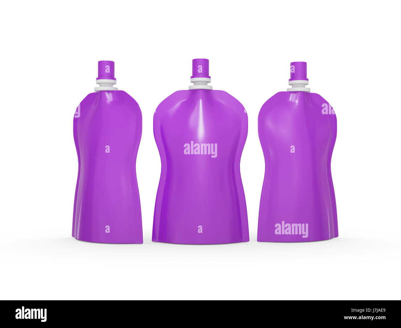 Stand up blanc violet sac courbe avec couvercle de la tuyère d'emballage, chemin de détourage inclus. Maquette plastique pack pour produits liquides comme les jus de fruits, lait , je Banque D'Images