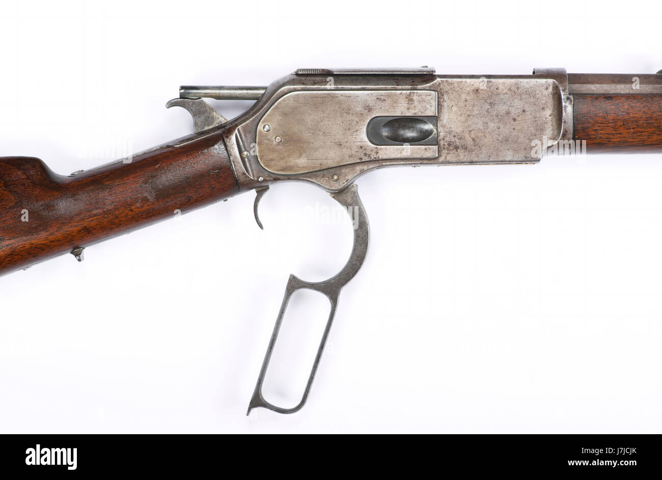 Cowboy 1876 Antique fusil à levier en position marteau armé. Banque D'Images