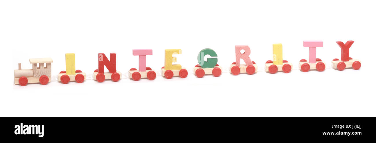 Le sens de l'honnêteté et la solidarité,interdépendance est illustré avec le train formé de lettres avec chaque lettre comme un compartiment. Banque D'Images