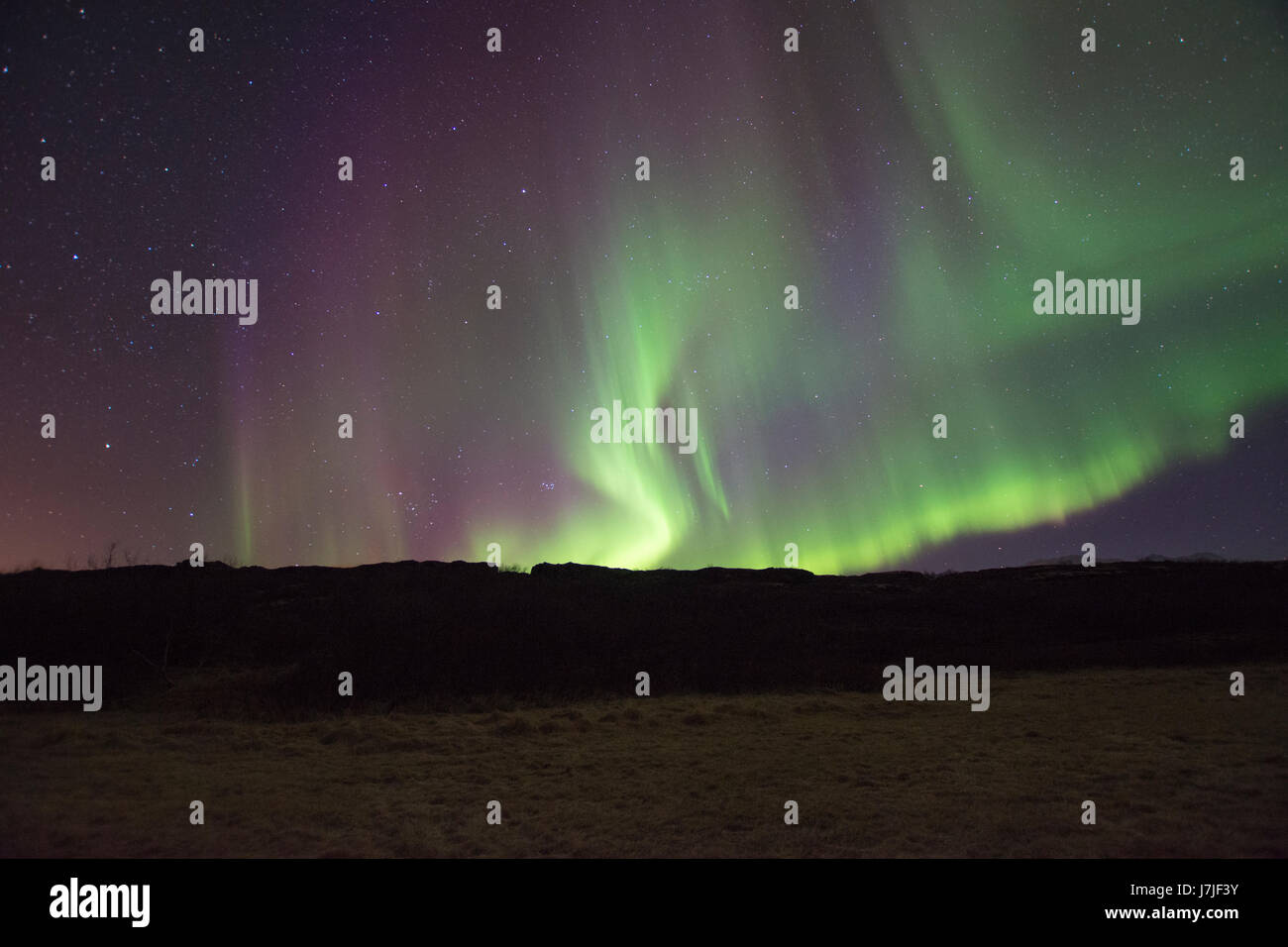 Northern Lights (Aurore boréale) - Parc national de Þingvellir, Islande Banque D'Images