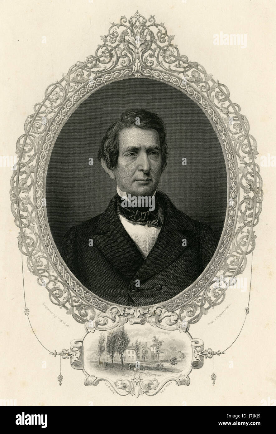 C Antique1860 gravure, William H. Seward. William Henry Seward (1801-1872) a été secrétaire d'État des États-Unis de 1861 à 1869, et précédemment servi comme gouverneur de New York et de sénateur des États-Unis. SOURCE : gravure originale. Banque D'Images