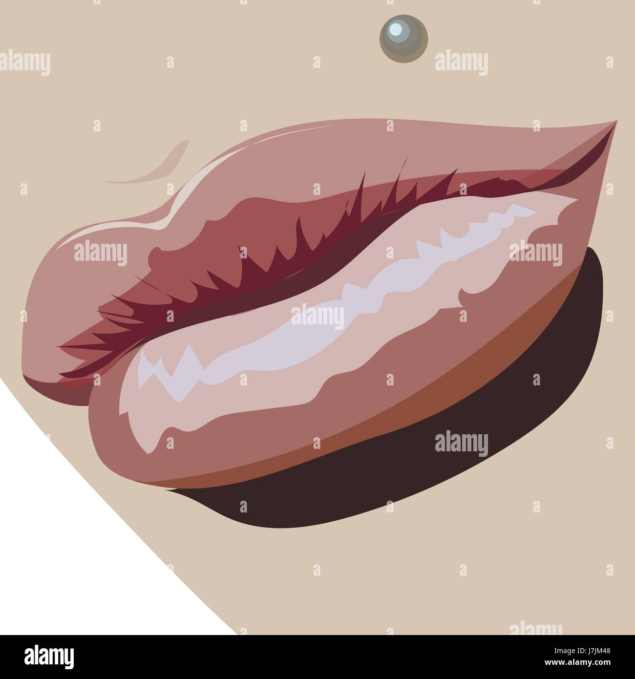 Lèvres sexy femme nue et d'argent en vertu de piercing. Vector illustration élégante pour la présentation et la publicité de votre salon Illustration de Vecteur