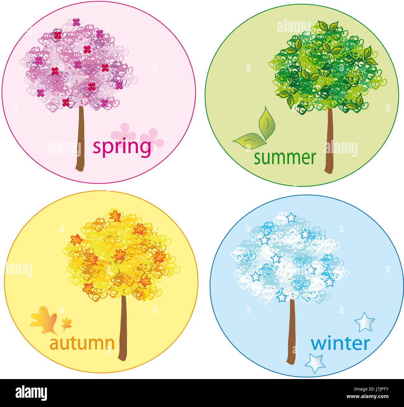Illustration de l'arbre représente les quatre saisons : Printemps, Été, Automne, hiver Banque D'Images