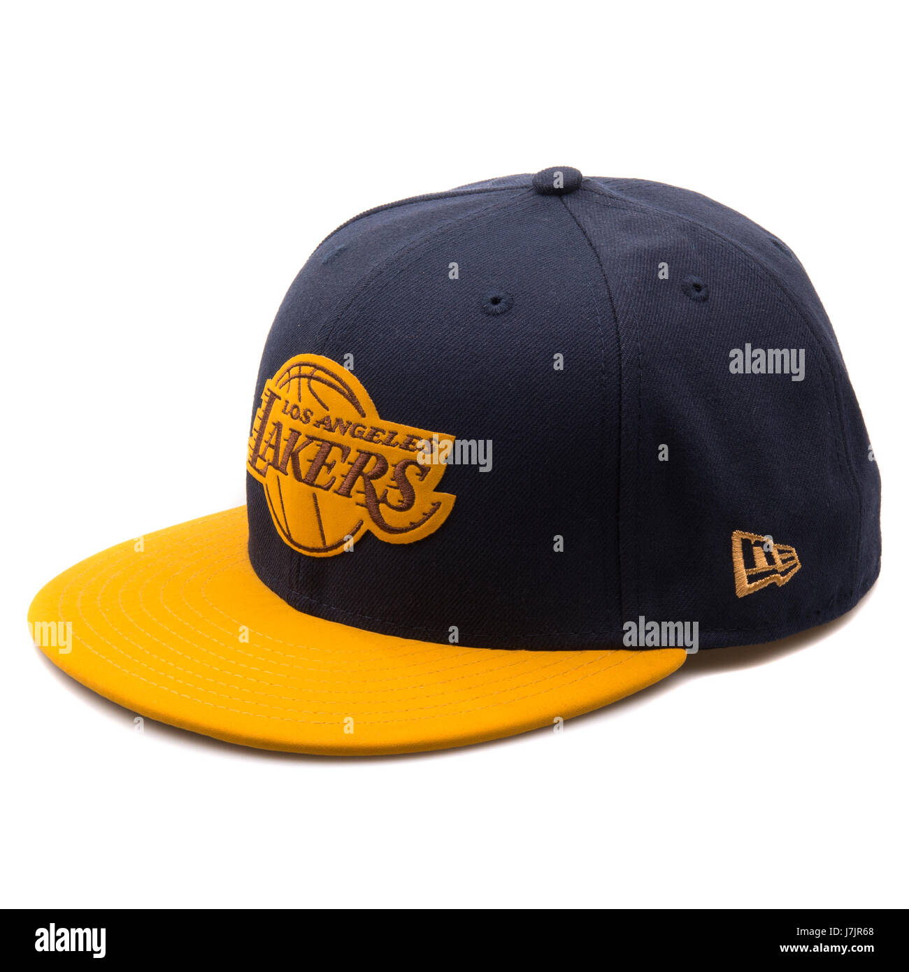 Nouvelle ère jaune et bleu marine Los Angeles Lakers Cap Banque D'Images