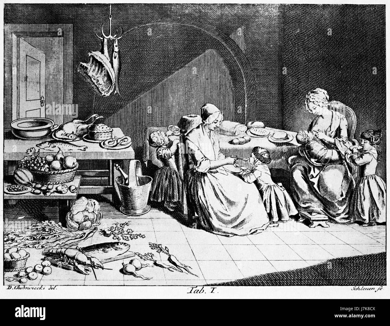 Chodowiecki Basedow Tafel 1 fait référence à une illustration ou une œuvre de l'artiste Daniel Chodowiecki, peut-être liée aux illustrations pédagogiques ou anatomiques de Basedow, figure éminente de l'éducation au XVIIIe siècle. Banque D'Images
