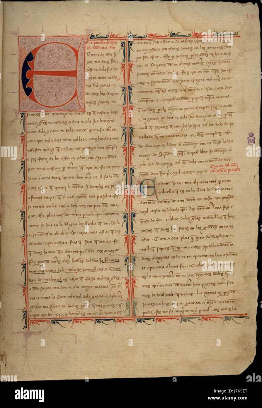 Ce titre fait référence à une scène de l'œuvre de Ramon Muntaner, un auteur catalan médiéval. C'est probablement une représentation d'un moment de ses chroniques, où il réfléchit à ses expériences dans sa ferme ou sa maison de campagne (alqueria). Banque D'Images