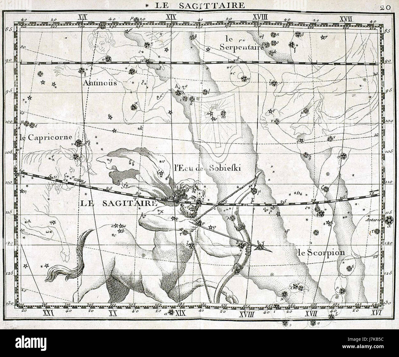 Atlas Coelestis est une carte céleste représentant les étoiles et les constellations. Le travail fournit une perspective astronomique du ciel nocturne, souvent utilisée par les astronomes pour la navigation et l'identification des étoiles. Banque D'Images