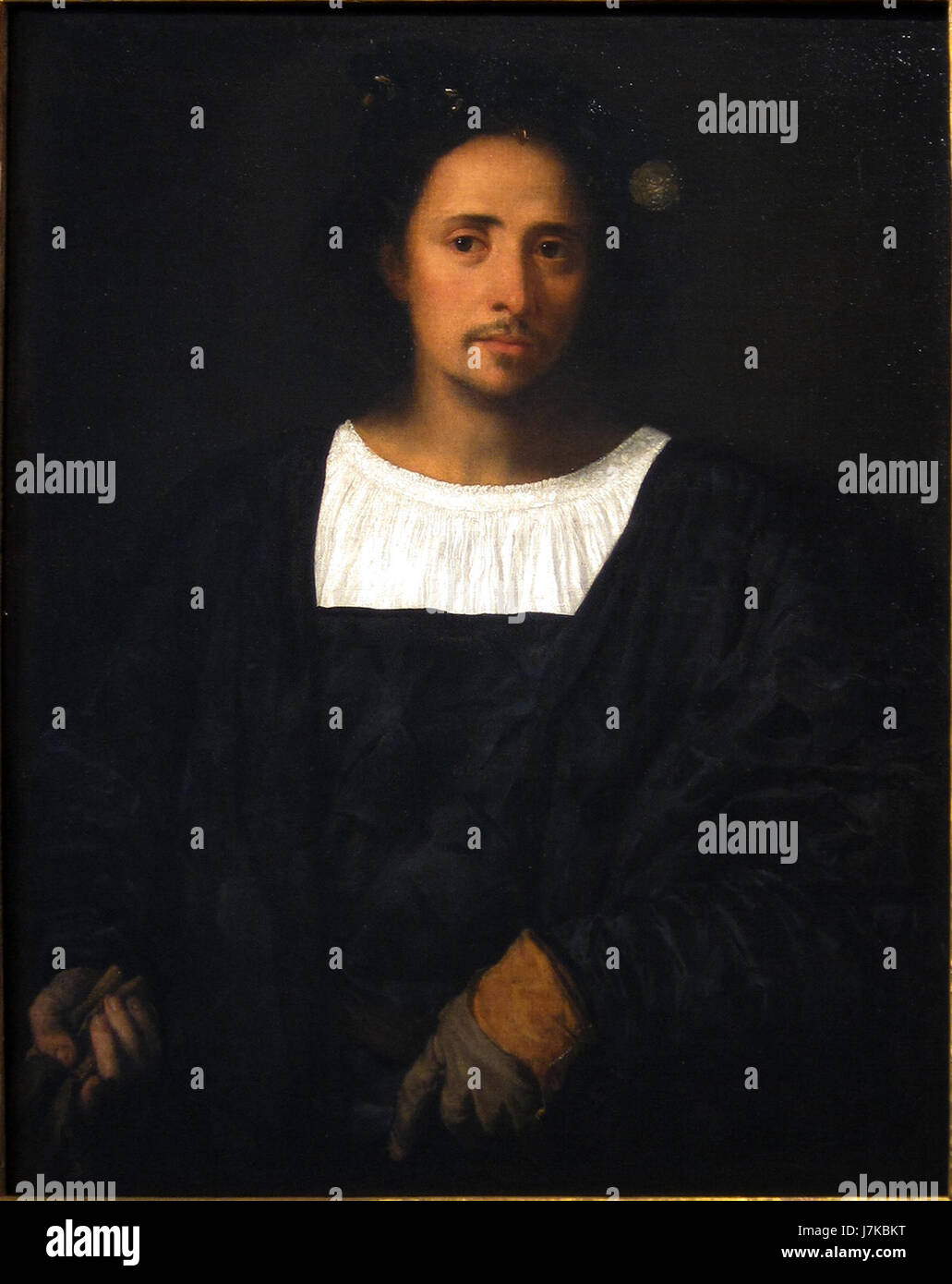 'Ajaccio Titien homme au gant' est une référence à une œuvre de Titien, mettant en vedette un portrait masculin, représentant peut-être un noble vénitien. Banque D'Images