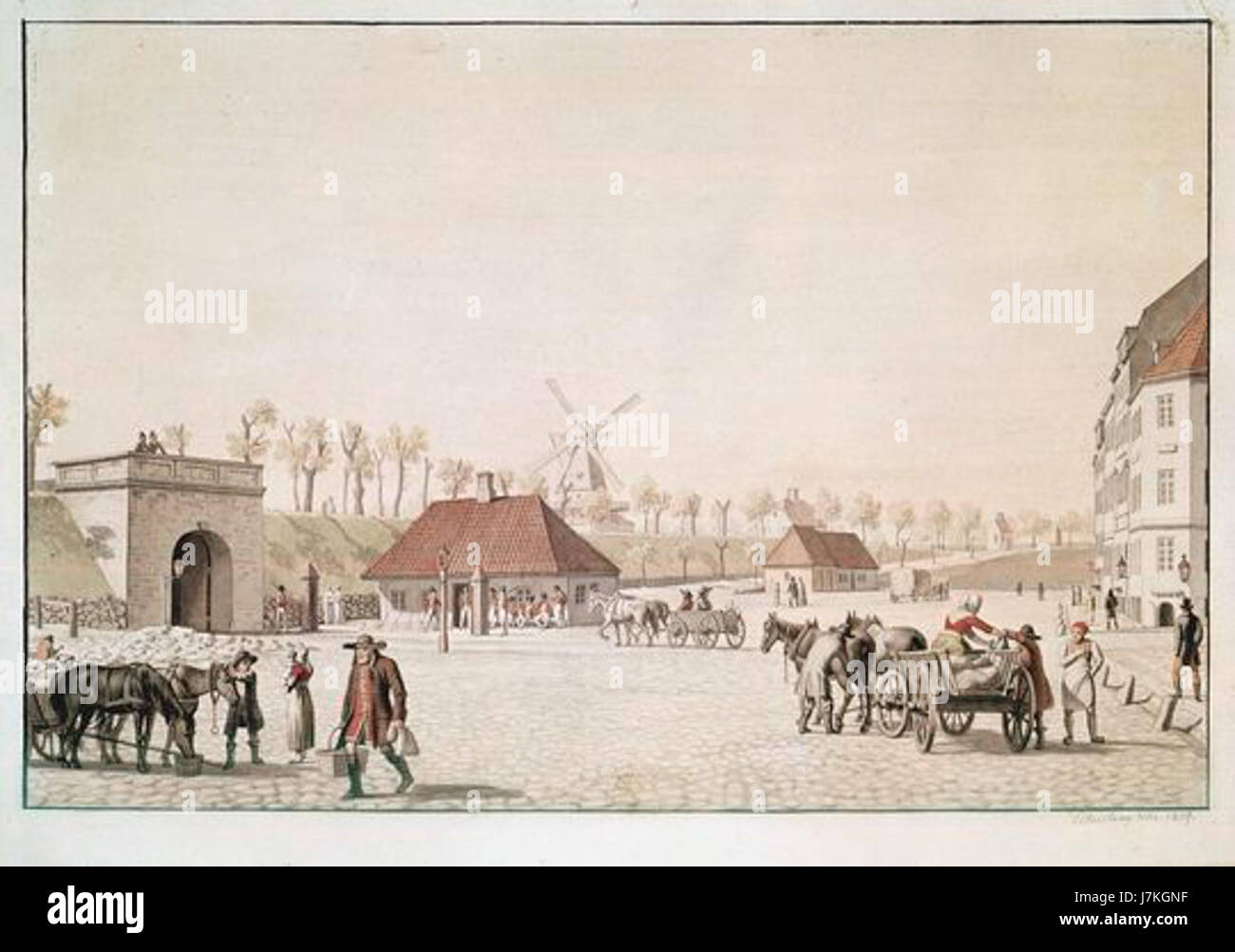 Le Old Haymarket de Copenhague, représenté en 1809, était un lieu central pour le commerce dans la ville. En tant qu'espace de marché important, il a joué un rôle important dans l'économie, la vie sociale et le développement urbain de Copenhagenâ€ au début du XIXe siècle. Banque D'Images
