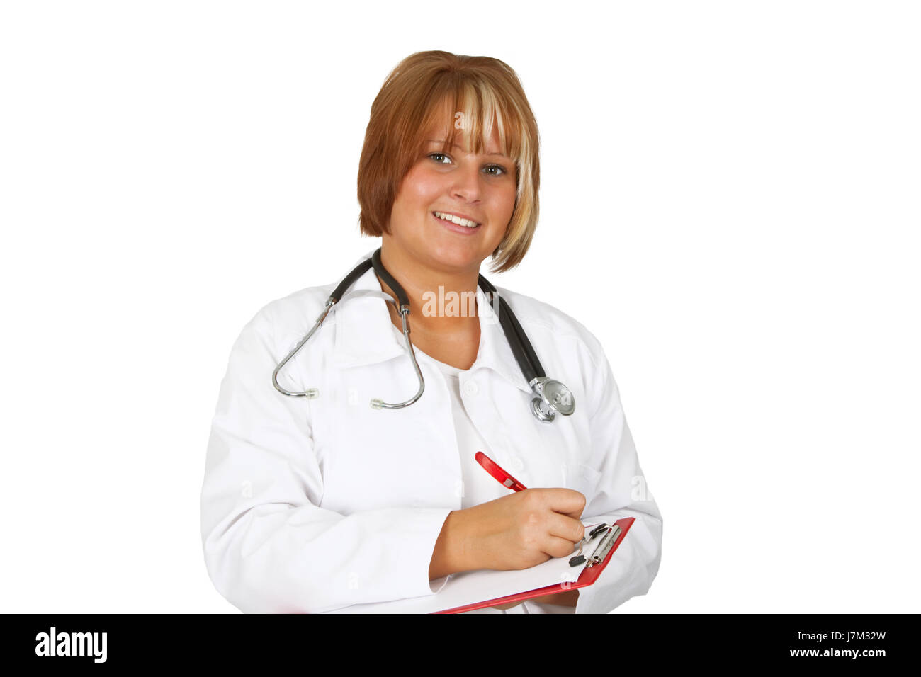 Santé de la femme médecin friendly genre histoire médicale Blouse femme médecin note memo Banque D'Images