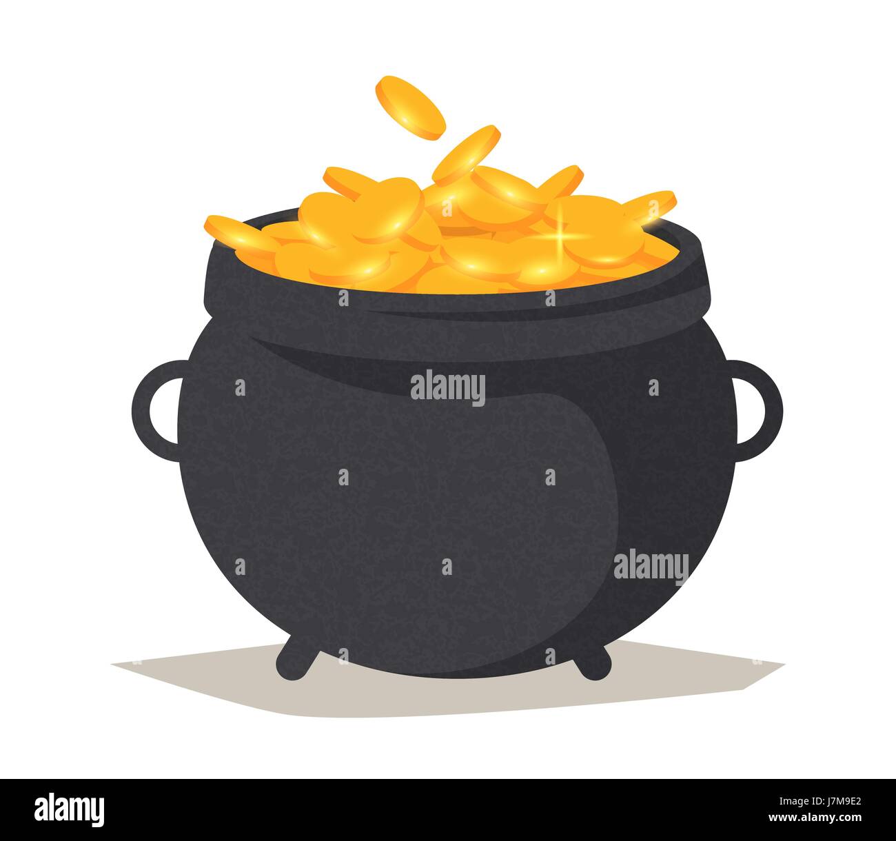 Pot avec paillettes de l'or pour la bonne chance. Illustration de Vecteur