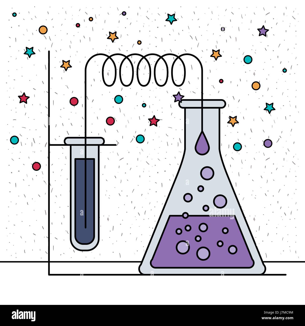 Fond blanc avec des éclats de test tube connecté à bécher en verre Illustration de Vecteur