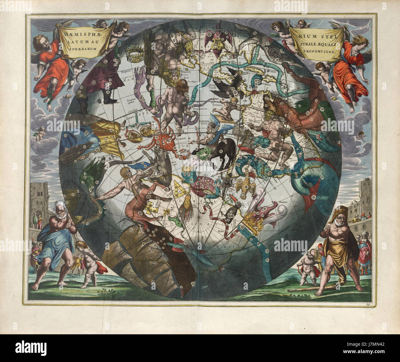 'Cellarius Harmonia Macrocosmica' est un atlas céleste célèbre du XVIIe siècle, connu pour ses cartes détaillées des étoiles, des planètes et des constellations. La 'Haemisphaerium stellatum australe' est l'une de ses cartes représentant l'hémisphère sud. Banque D'Images