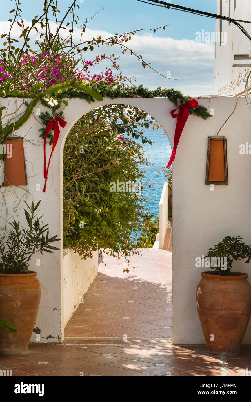 Maison idyllique porte de jardin à Puerto del Carmen à Lanzarote, Espagne. Banque D'Images