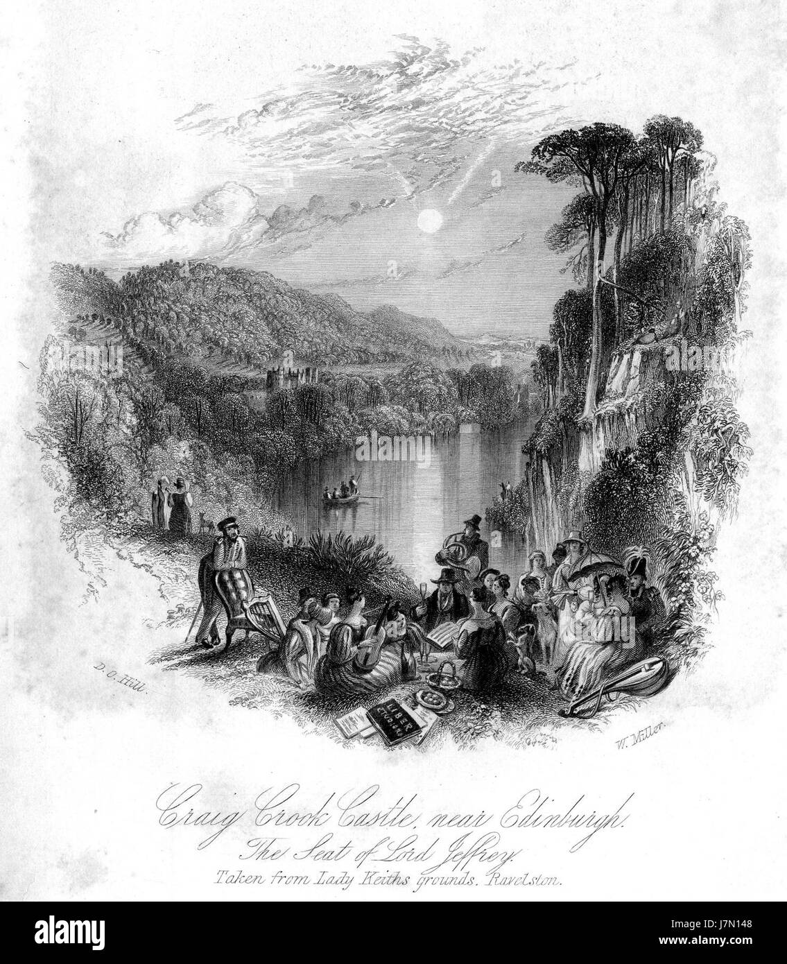 Cette gravure de William Miller, basée sur une œuvre de D.O. Hill, représente le château de Craig Crook, situé près d'Édimbourg, en Écosse. Le château est un monument historique remarquable dans la région, connu pour son architecture et son emplacement pittoresque. Banque D'Images Cette gravure de William Miller, basée sur une œuvre de D.O. Hill, représente le château de Craig Crook, situé près d'Édimbourg, en Écosse. Le château est un monument historique remarquable dans la région, connu pour son architecture et son emplacement pittoresque. Banque D'Images