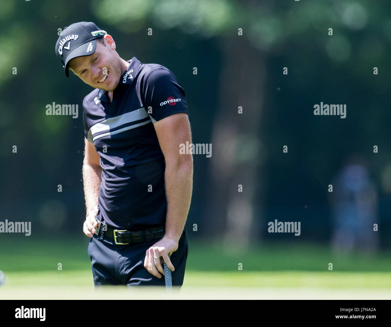 Wentworth, la Grande-Bretagne. 25 mai, 2017. Danny Willett de l'Angleterre réagit au cours de la première série de match 2017 BMW PGA Championship à Wentworth, Grande-Bretagne, le 25 mai 2017. Crédit : Richard Washbrooke/Xinhua/Alamy Live News Banque D'Images