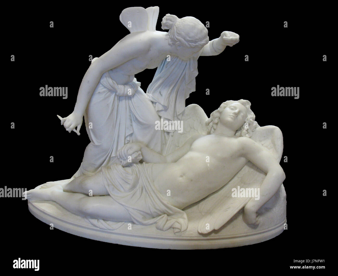 Il s'agit de la peinture 'Amor und Psyche' de Begas, créée en 1855. Il dépeint l'histoire d'amour mythologique d'Amor et Psyché, symbolisant l'amour et la transformation. Banque D'Images