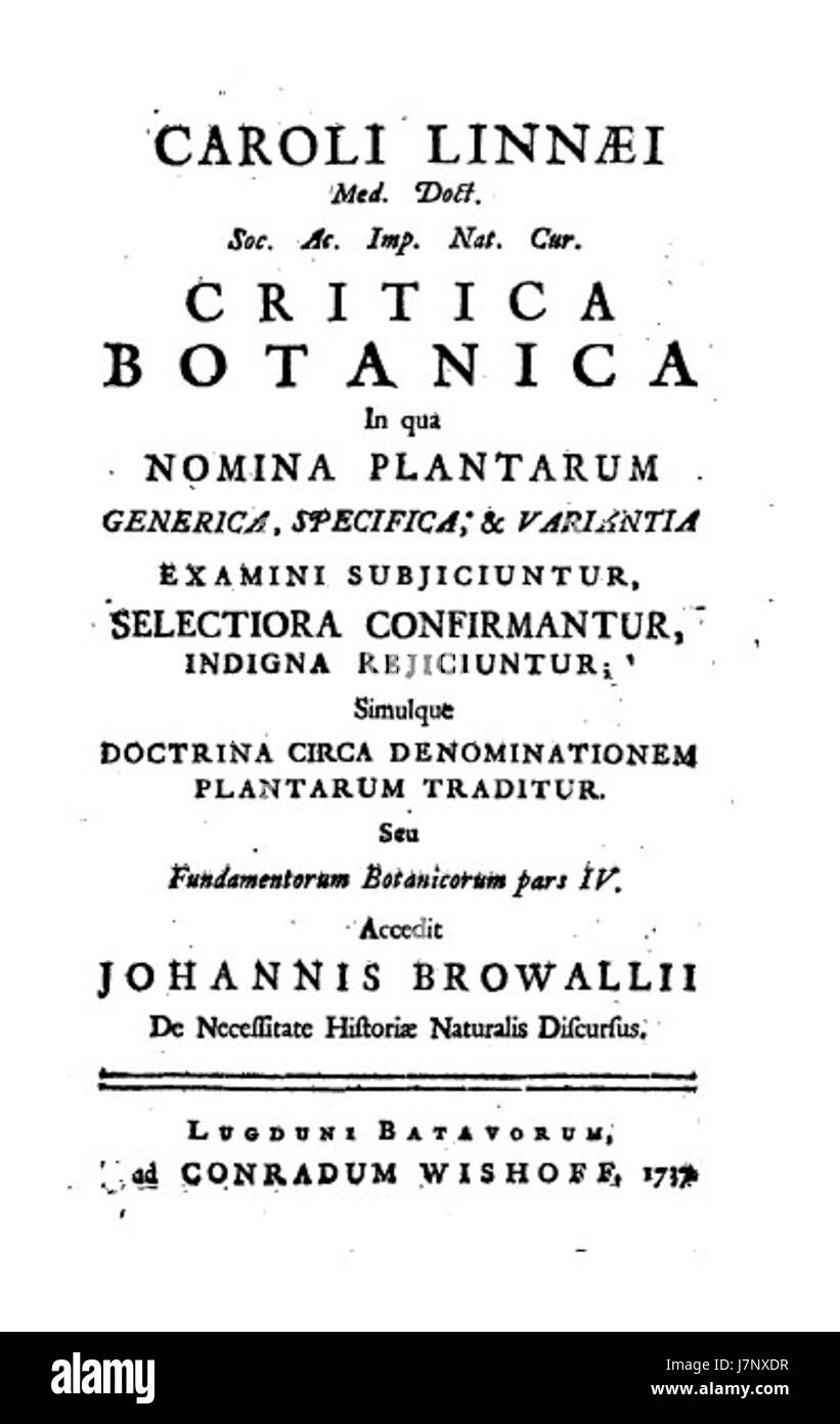 Critica Botanica 1737 Banque D'Images