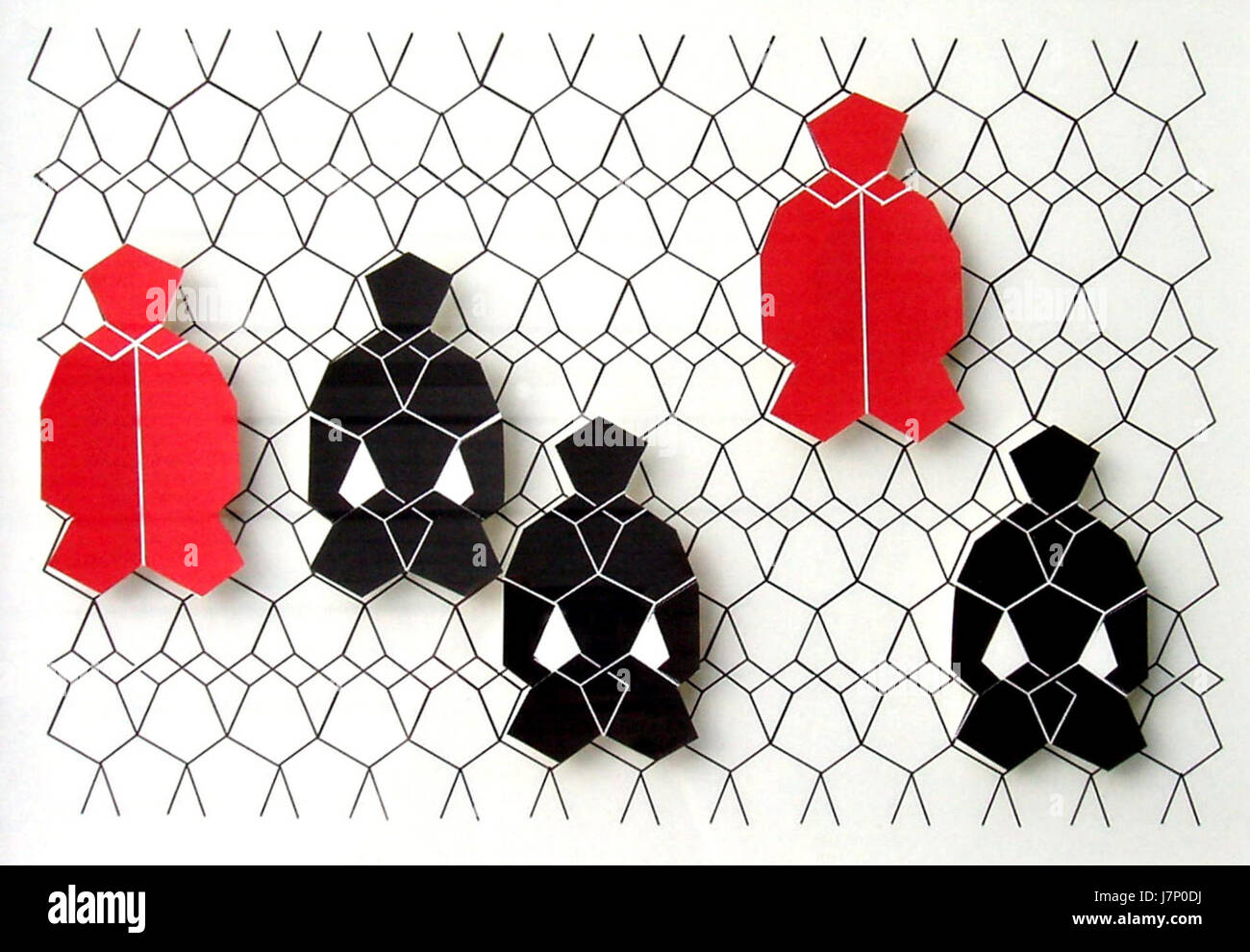 Cette image présente '13 Ritter und Roben im Diamantgitter', une œuvre mettant en vedette des chevaliers vêtus de robes dans un motif de diamants, mettant en évidence des thèmes médiévaux et une interprétation artistique. Banque D'Images