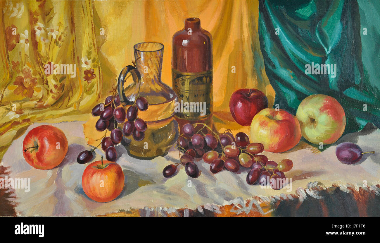 Art peinture bouteille drape beauté apple vine vigne raisin vigne raisin-cup Banque D'Images